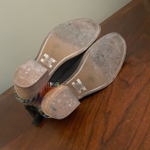 Toms Leila Sweater Knit Ankle Boots Womens Sz 8 Brown Suede Textile Block Heels - Picture 5 of 6